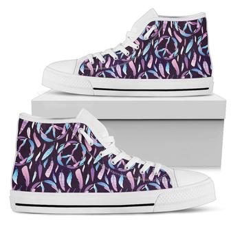Peace Sign Feather Design Print Women High Top Shoes - Monsterry AU