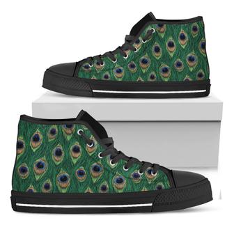 Peacock Tail Pattern Print Black High Top Shoes - Monsterry