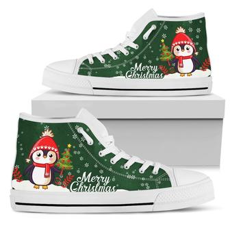 Penguin Merry Christmas Green High Top Shoes For Women, Shoes For Men Custom Shoes - Monsterry DE
