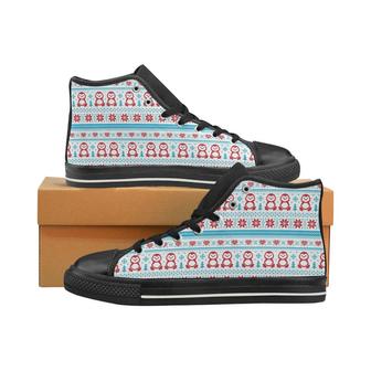 Penguin Sweater Printed Pattern Women's High Top Shoes Black - Monsterry