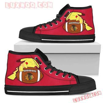 Pikachu Laying On Ball Chicago Blackhawks High Top Shoes Sport Sneakers | Favorety