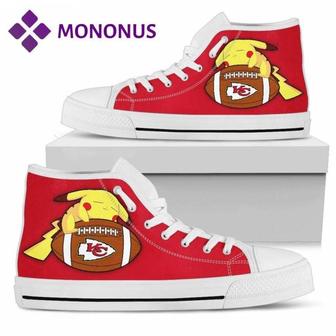 Pikachu Laying On Ball Kansas City Chiefs High Top Shoes White | Favorety