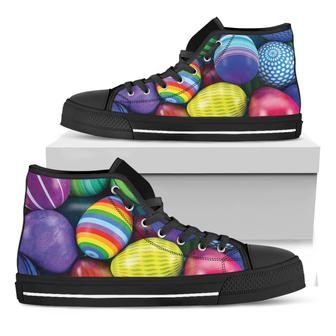 Pile Of Colorful Easter Eggs Print Black High Top Shoes - Monsterry AU