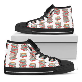 Pile Of Reading Books Pattern Print Black High Top Shoes - Monsterry AU