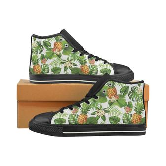 Pineapple Flower Leaves Pattern Women's High Top Shoes Black - Monsterry DE