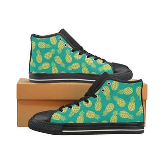 Pineapples pattern green background Women's High Top Shoes Black - Monsterry DE