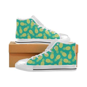 Pineapples pattern green background Women's High Top Shoes White - Monsterry AU