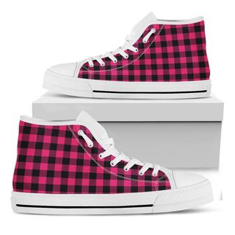 Pink And Black Buffalo Plaid Print White High Top Shoes - Monsterry DE