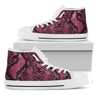 Pink And Black Snakeskin Print White High Top Shoes - Monsterry