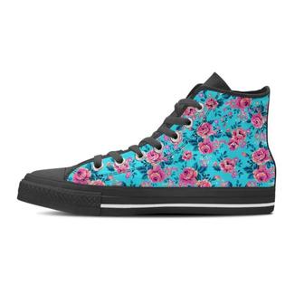 Pink And Blue Rose Floral Men's High Top Shoes - Monsterry UK