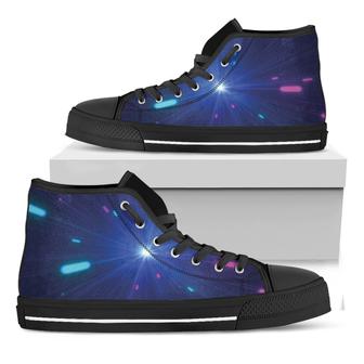 Pink And Teal Lights Speed Print Black High Top Shoes - Monsterry CA