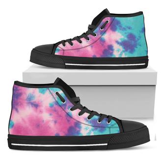 Pink And Teal Tie Dye Print Black High Top Shoes - Monsterry AU