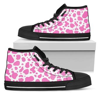 Pink And White Cow Print Men's High Top Shoes - Monsterry CA