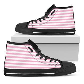 Pink And White Striped Pattern Print Black High Top Shoes - Monsterry