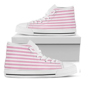 Pink And White Striped Pattern Print White High Top Shoes - Monsterry UK