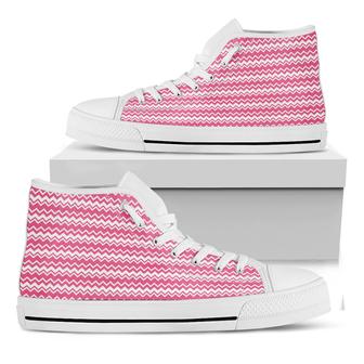 Pink And White Zigzag Pattern Print White High Top Shoes - Monsterry AU