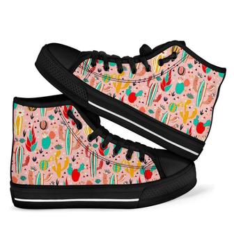 Pink Cactus Pattern Print Men Women's High Top Shoes - Monsterry