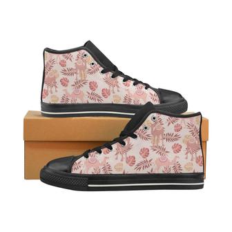 Pink Camel Leaves Pattern Men's High Top Shoes Black - Monsterry AU