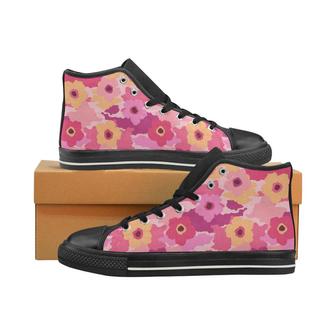 Pink Camo Camouflage Flower Pattern Men's High Top Shoes Black - Monsterry UK