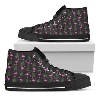 Pink Christmas Flamingo Pattern Print Black High Top Shoes - Monsterry