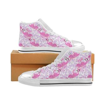 Pink flamingo flower pattern Women's High Top Shoes White - Monsterry DE