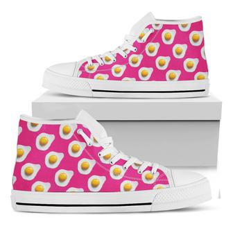 Pink Fried Eggs Pattern Print White High Top Shoes - Monsterry UK