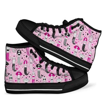 Pink Girly Mermaid Teal Scales Men Women's High Top Shoes - Monsterry