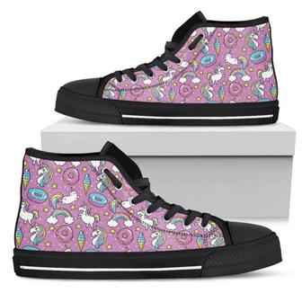 Pink Girly Unicorn Donut Women's High Top Shoes - Monsterry UK