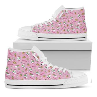Pink Girly Unicorn Pattern Print White High Top Shoes - Monsterry AU