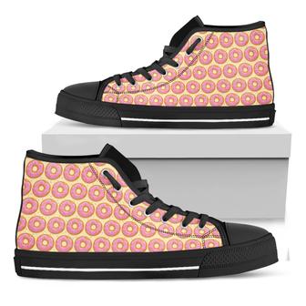Pink Glazed Donut Pattern Print Black High Top Shoes - Monsterry CA