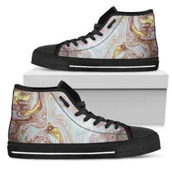 Pink Gold Liquid Marble Print Men's High Top Shoes - Monsterry