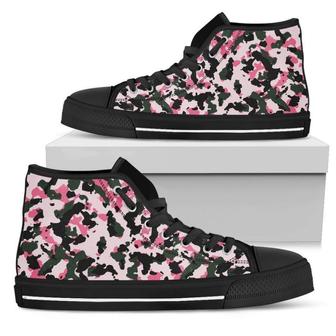 Pink Green And Black Camouflage Print Women's High Top Shoes - Monsterry