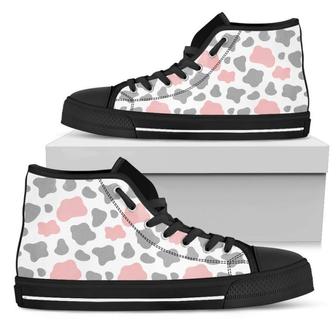 Pink Grey And White Cow Print Women's High Top Shoes - Monsterry DE
