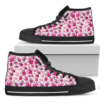 Pink Hand Breast Cancer Black High Top Shoes - Monsterry UK