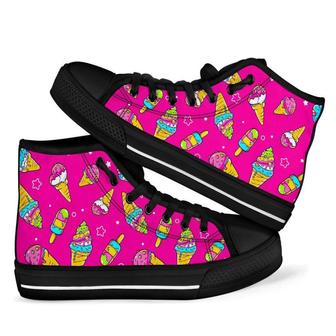 Pink Ice Cream Cone Men Women's High Top Shoes - Monsterry CA