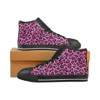 Pink Leopard Skin texture Pattern Men's High Top Shoes Black - Monsterry