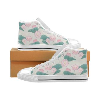 Pink lotus waterlily leaves pattern Men's High Top Shoes White - Monsterry CA