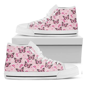 Pink Monarch Butterfly Pattern Print White High Top Shoes - Monsterry CA