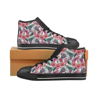Pink Parrot Heliconia Pattern Women's High Top Shoes Black - Monsterry DE