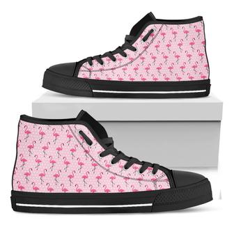 Pink Polka Dot Flamingo Black High Top Shoes - Monsterry AU