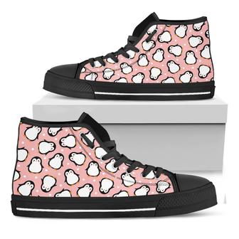 Pink Polka Dot Penguin Black High Top Shoes - Monsterry CA