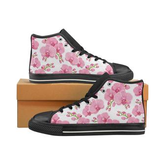pink purple orchid pattern background Men's High Top Shoes Black - Monsterry AU