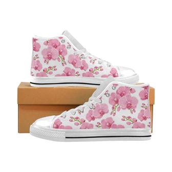pink purple orchid pattern background Men's High Top Shoes White - Monsterry CA