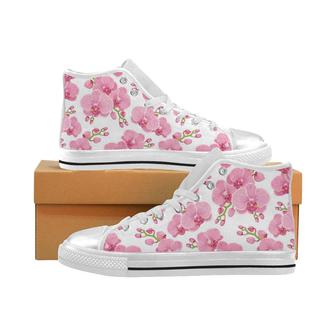 pink purple orchid pattern background Women's High Top Shoes White - Monsterry CA