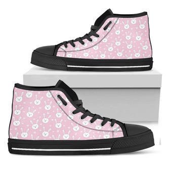 Pink Rabbit Pattern Print Black High Top Shoes - Monsterry