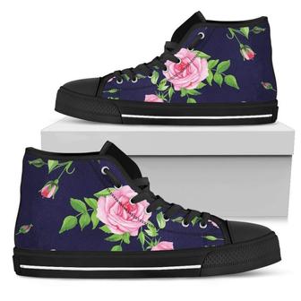 Pink Rose Floral Flower Women's High Top Shoes - Monsterry DE