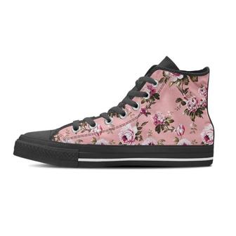 Pink Rose Floral Print Men's High Top Shoes - Monsterry UK