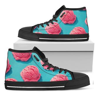 Pink Strawberry Ice Cream Print Black High Top Shoes - Monsterry CA