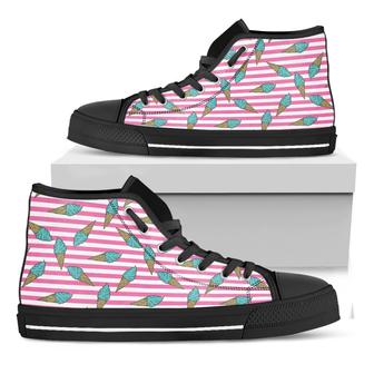 Pink Striped Ice Cream Black High Top Shoes - Monsterry AU