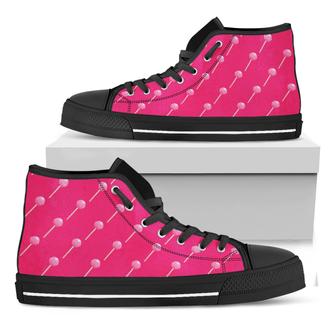 Pink Sweet Lollipop Pattern Print Black High Top Shoes - Monsterry CA